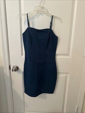 Iris Navy Blue Denim Slip Mini Dress